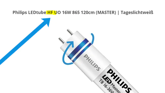 HF als Abkürzung für ein elektronisches Vorschaltgerät im Titel einer LED-Röhre